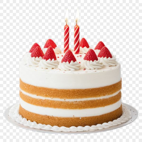 Delicious Cake Illustration on Transparent Background A colorful birthday cake on a transparent background, perfect for commercial or personal use.