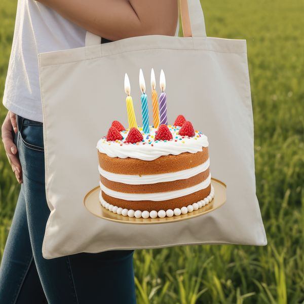 A delicious-looking birthday cake with candles and decorations on a clear background.