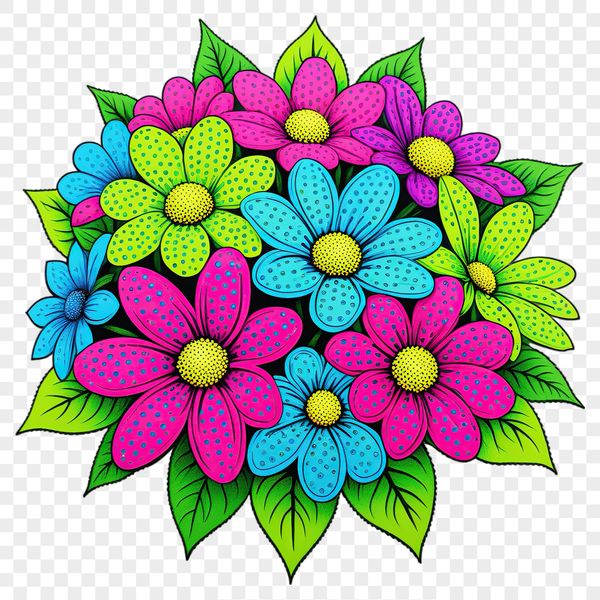 A colorful bouquet of flowers on a clear background, ideal for sublimation and print projects.