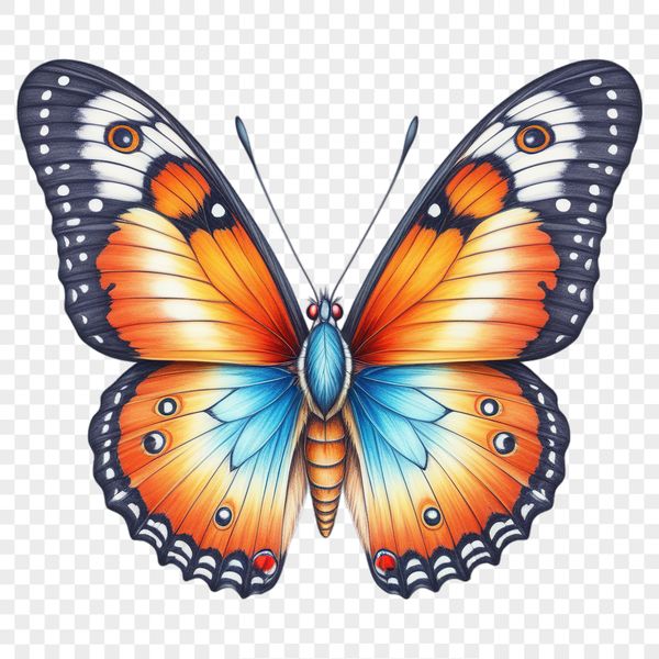 Colorful butterfly illustration with transparent background for commercial or personal use.