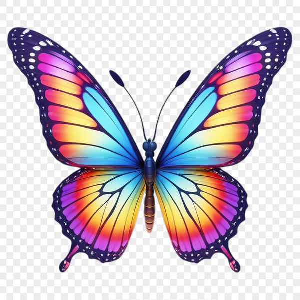 A colorful, high-resolution butterfly with transparent background, suitable for sublimation printing.