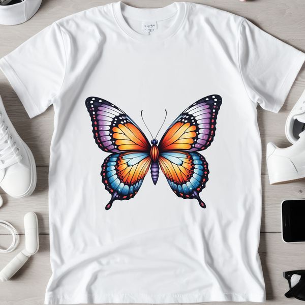 Delicate Winged Insect Art A colorful butterfly with intricate wings sits on a transparent background in high resolution.