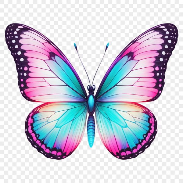 A high-resolution transparent image of a colorful butterfly with clear background, suitable for commercial and personal use.