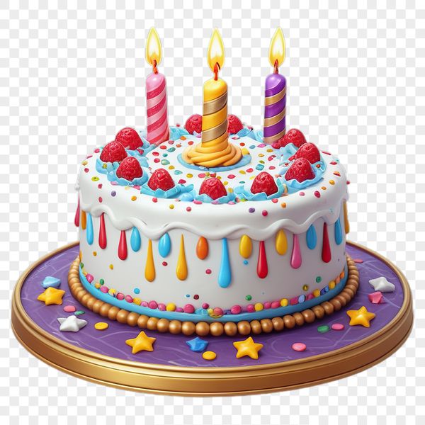 Vibrant Birthday Cake PNG Image A round birthday cake with candles on top, perfect for personal or commercial use as a template for DIY projects.