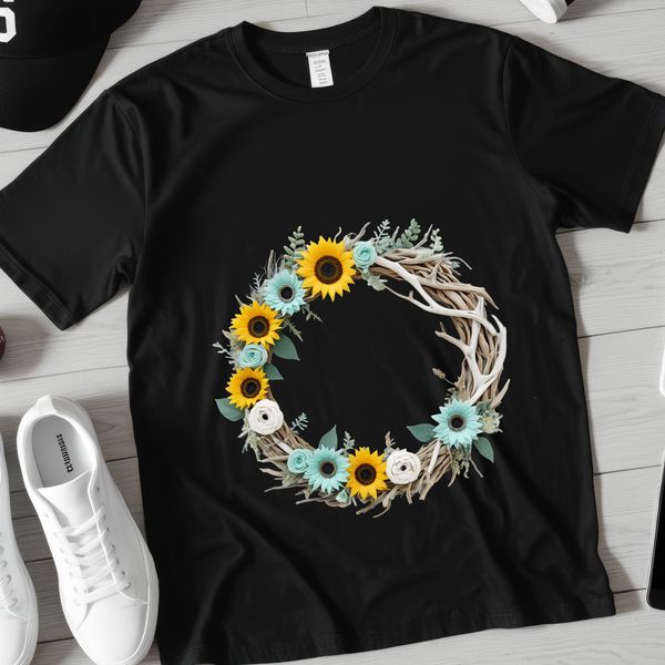 Beautiful Sunflower Wreath Design Floral sunflower wreath on a transparent background in high resolution.