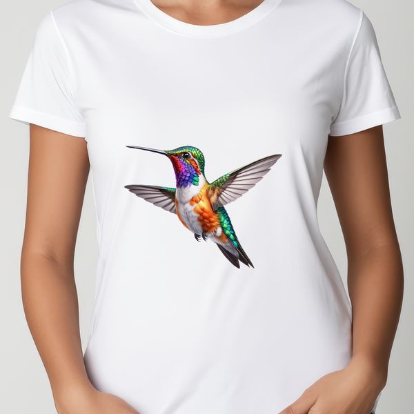 Delightful Hummingbird in Flight A vibrant image of a hummingbird in mid-flight, with a clear background and high resolution details.