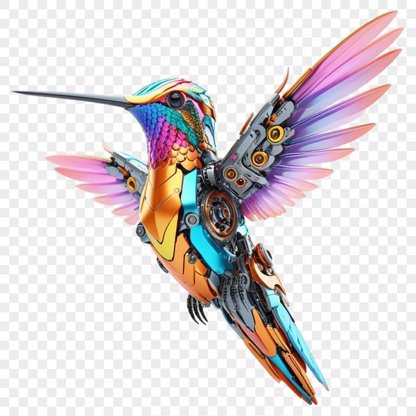 Close-up illustration of a hummingbird with clear background in high resolution PNG format.