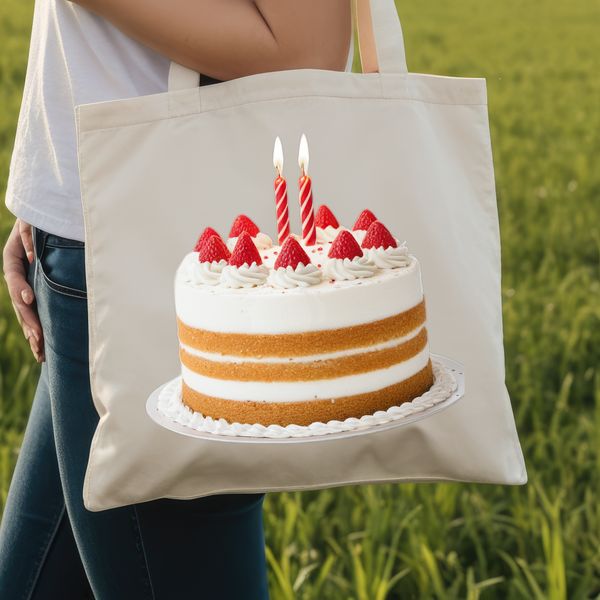 A layered birthday cake with candles on a clear background.