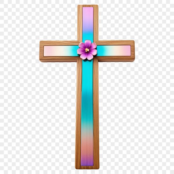 Transparent Cross Image with Floral Details A transparent PNG image of a cross with floral details on a clear background.