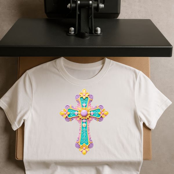 A high resolution transparent png image of a simple floral cross design suitable for commercial and personal use.