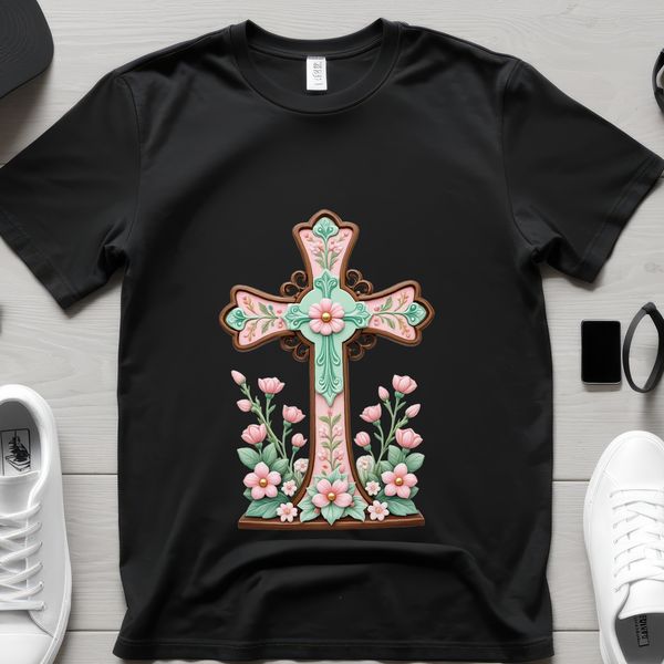Intricate Christian Emblem A detailed illustration of a crucifix with intricate details, suitable for commercial use.