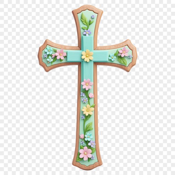 A detailed illustration of a religious cross in a simple, unadorned style, suitable for print or digital use.