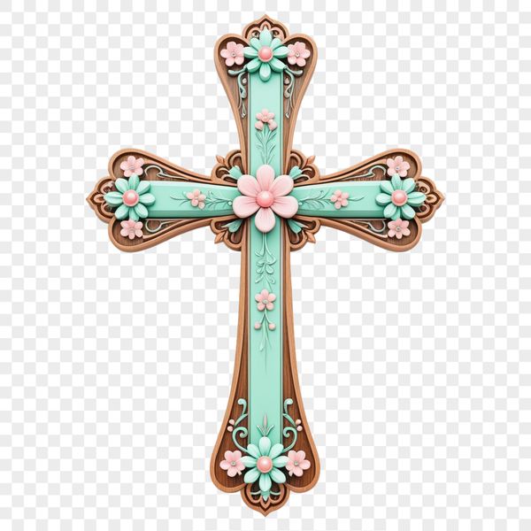 High-Quality Cross Design with Florals High-resolution illustration of a cross featuring floral patterns in a simple, religious design.