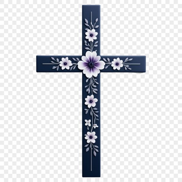 A transparent PNG image of a white crucifix on a clear background.