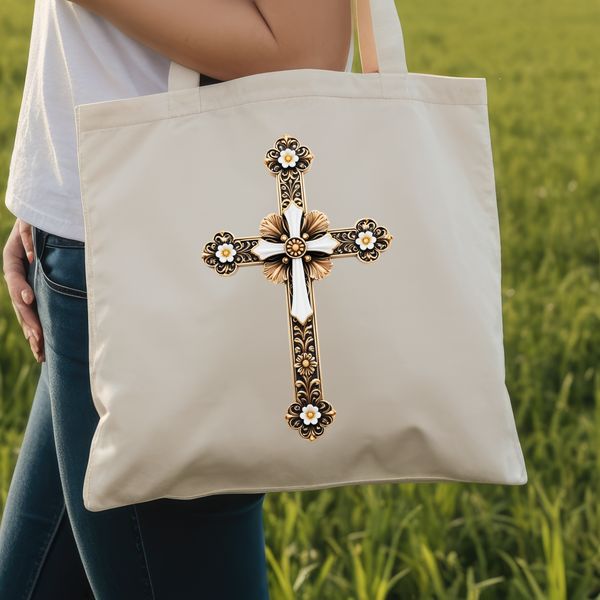 Beautiful Religious Cross Illustration A detailed illustration of a Christian cross with intricate details, suitable for sublimation printing or web design.