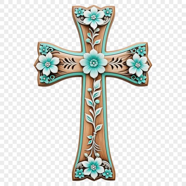 A transparent image of a crucifix with a clear background, suitable for sublimation printing or digital use.