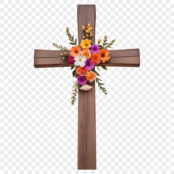 Religious iconography featuring a high-resolution transparent cross with a clear background.