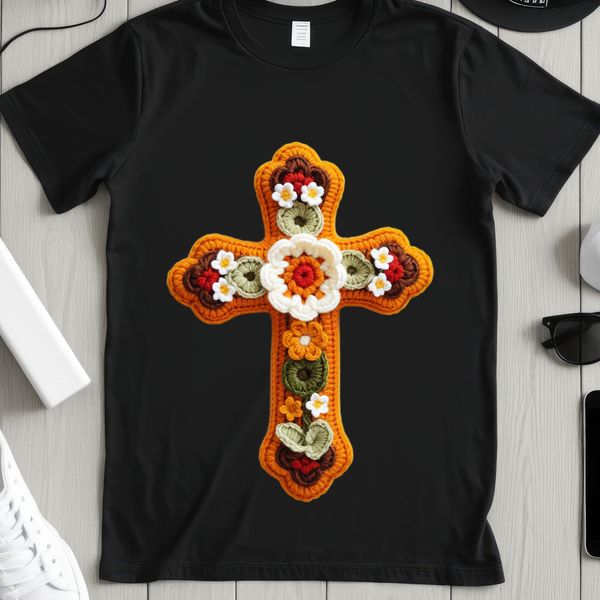 Transparent high resolution image of a cross with intricate details in a clear background.