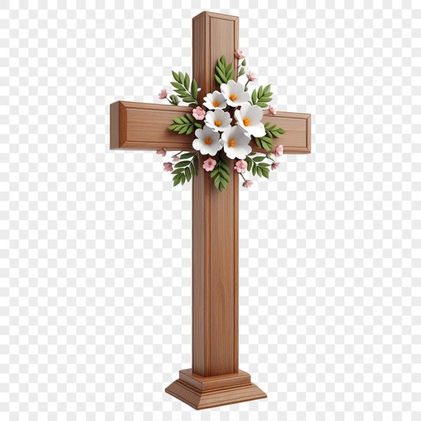 Traditional Cross PNG Image with Decorative Elements A transparent PNG image of a traditional cross with floral motifs.