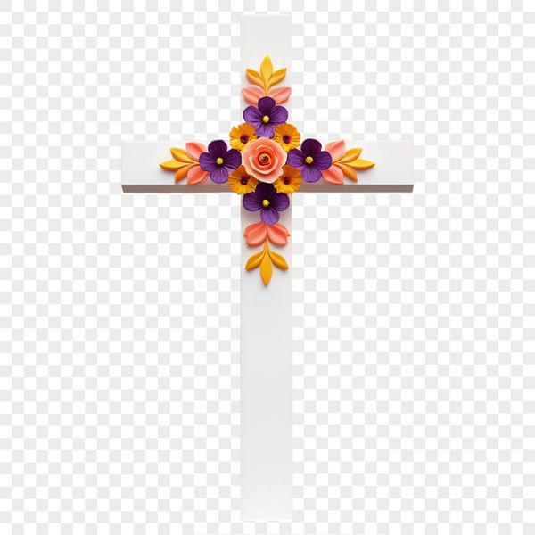 Transparent Cross Illustration PNG A transparent PNG image of a simple cross with floral details at its base.
