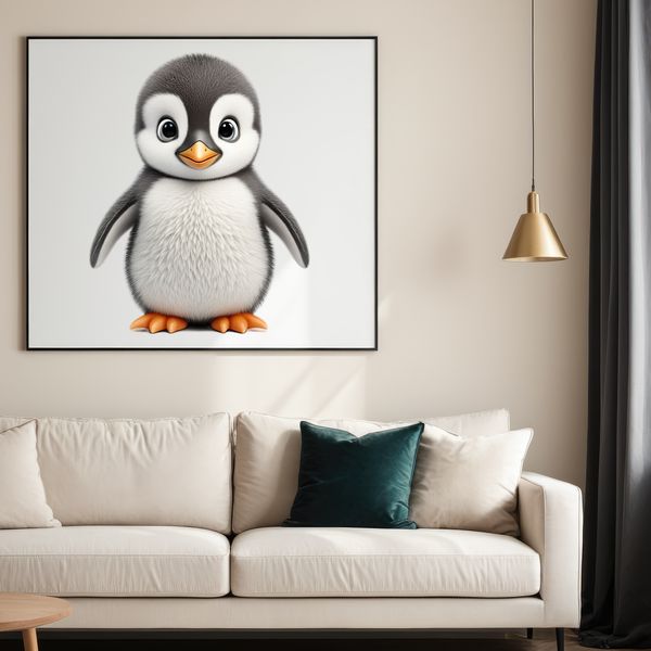 High-Res Baby Bird PNG Image A high-resolution PNG image of a small penguin chick standing on a plain background.