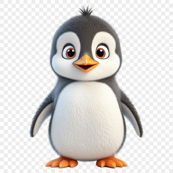 Penguin Baby Standing on Clear Ice A small penguin chick standing on ice, with a clear background.