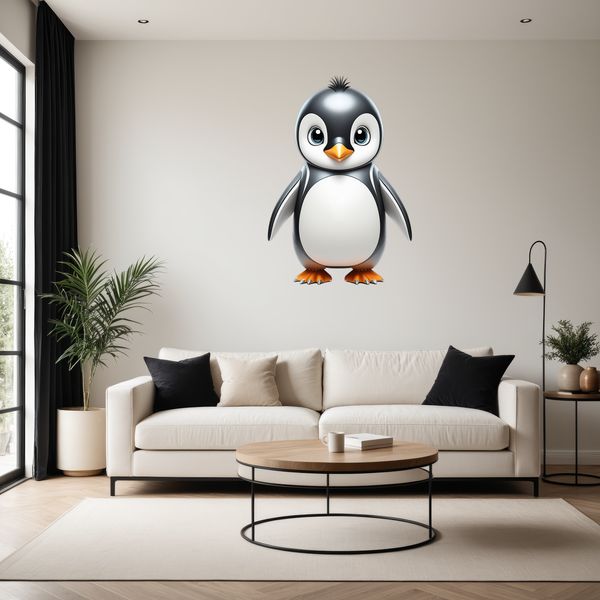 A high-resolution transparent PNG image of a cute baby penguin standing on ice, suitable for commercial and personal use.