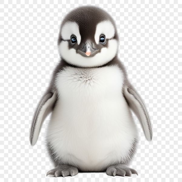 Cuddly Penguin Chick Silhouette A small penguin chick with fluffy feathers, standing on one foot, looking cute and alert.
