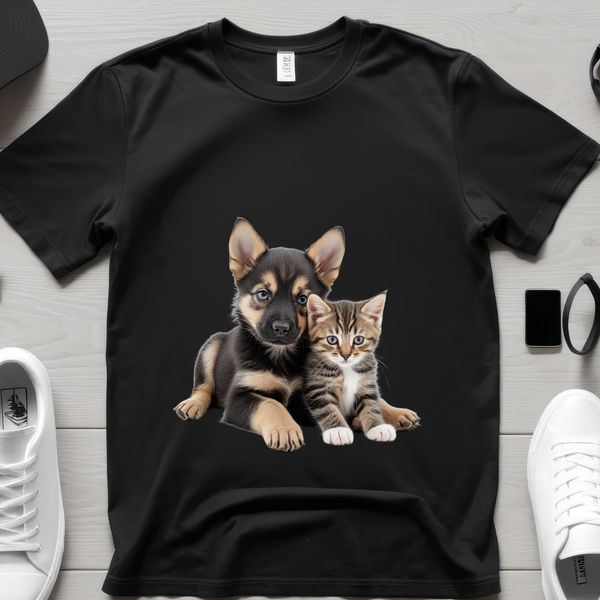 Adorable Mutt Kitten Duo A cute puppy kitten sitting together on a transparent background.