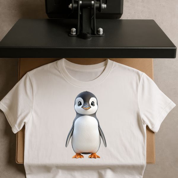 Adorable Penguin Chick Illustration A small, adorable penguin chick on a white background, suitable for high-resolution printing and digital use.