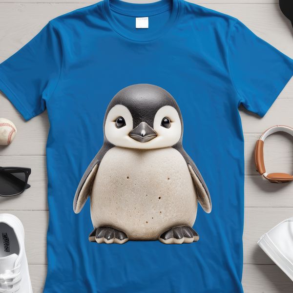 Adorable Baby Penguin Perch A small, adorable penguin chick perched on ice, suitable for personal or commercial use.