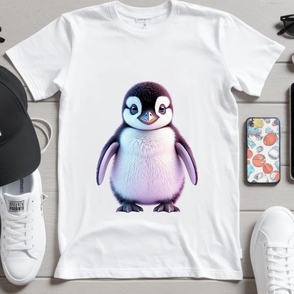 Cute Bird Standing on Cliffs Edge A small, adorable penguin chick standing on a rocky shore.