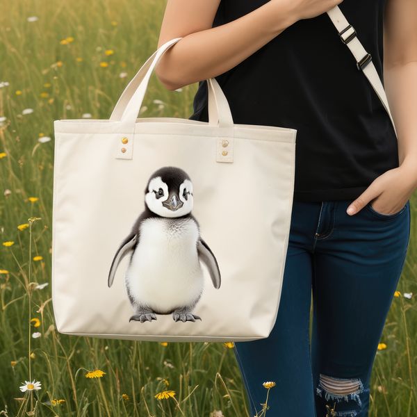 Adorable Penguin Chick Standing on Snowy Ground A small, adorable penguin chick stands on a snowy surface.