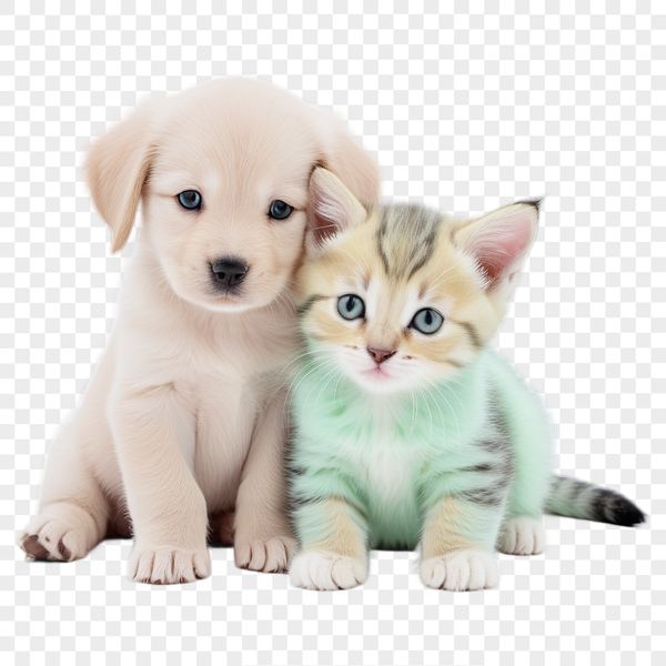 A high-resolution image of a playful puppy kitten sitting on a clear background.