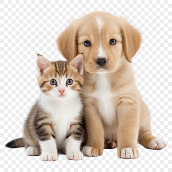 Cute Puppy Cat Hybrid Image A cute puppy kitten sitting on a transparent background with a clear foreground.