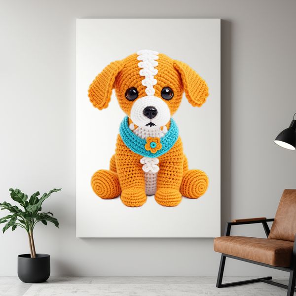 Cuddly Canine Digital Art High-resolution digital illustration of a small dog in a colorful, vector-style design.