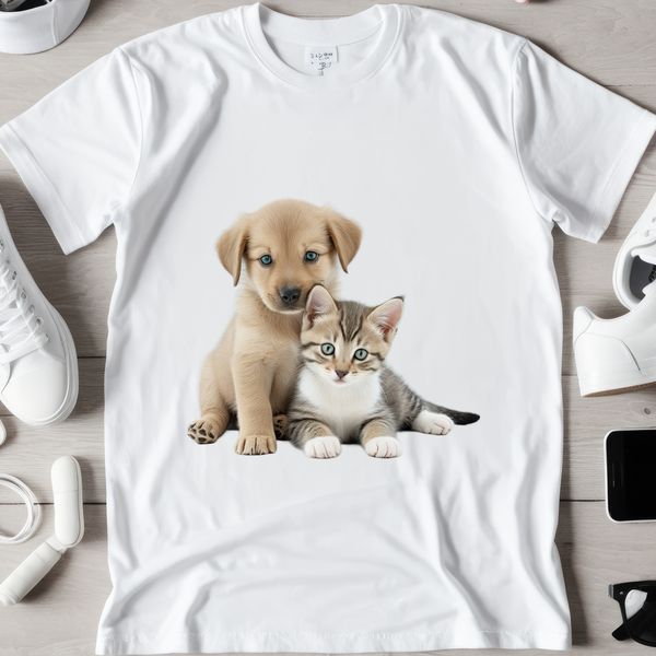 Puppy Kitten Friends Illustration Close-up illustration of a puppy and kitten sharing space in a clear PNG format.