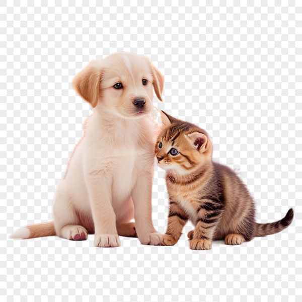 An illustration of a furry puppy and kitten duo with clear resolution suitable for print quality.