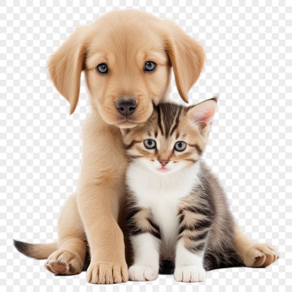 Free Animal Illustration PNG A high-resolution image of a cute puppy and kitten together, available for free download with commercial use.