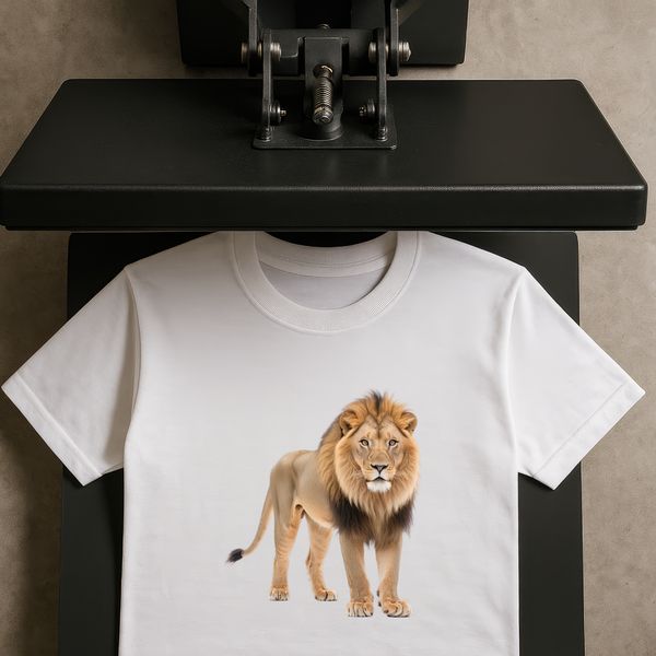 Wild Lion Close-up Portrait Close-up photo of a large wild animal, a regal lion, on a blank white background.