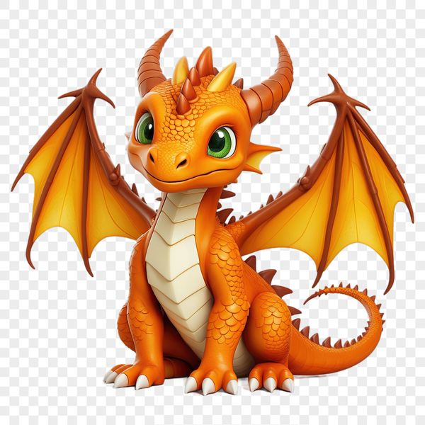 A mythical creature with wings and a long tail, depicted in a transparent PNG format.