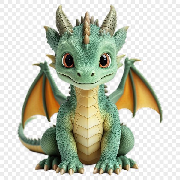 A high-resolution, transparent image of a mythical creature with scales and wings.