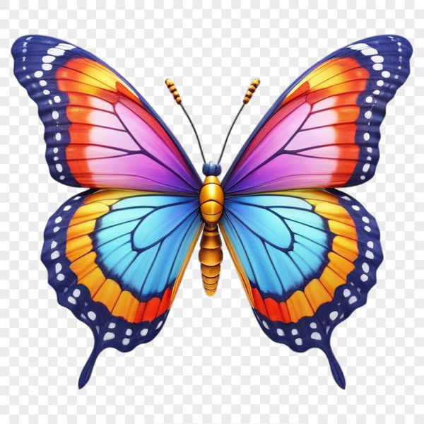Delicate Winged Beauty PNG A colorful butterfly with delicate wings and a clear background.