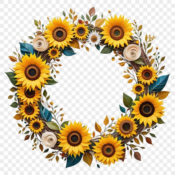 A large floral wreath featuring sunflowers in high resolution.
