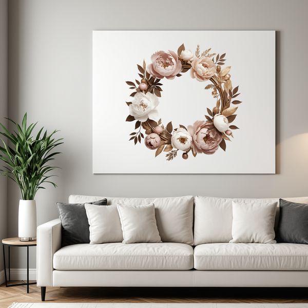 A floral wreath made up of various flowers and greenery, designed for sublimation printing with a clear background.