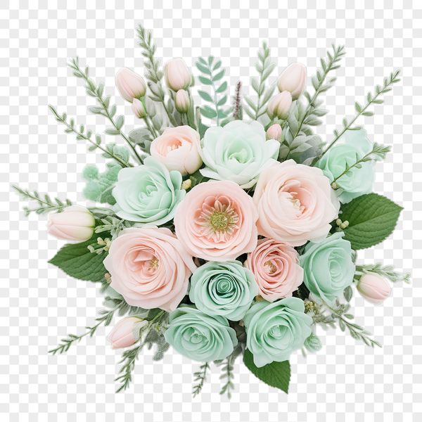 A bouquet of flowers in a clear background.