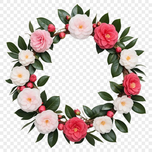 A colorful floral wreath designed with a transparent background, perfect for personal or commercial projects.