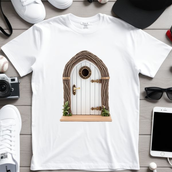 A small, transparent fairy door with a clear background, suitable for high-resolution printing or digital use.