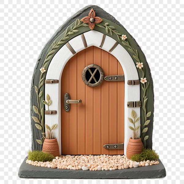 Magical Doorway Graphic A small, intricately designed fairy door with a transparent background, suitable for sublimation printing or DIY crafts.