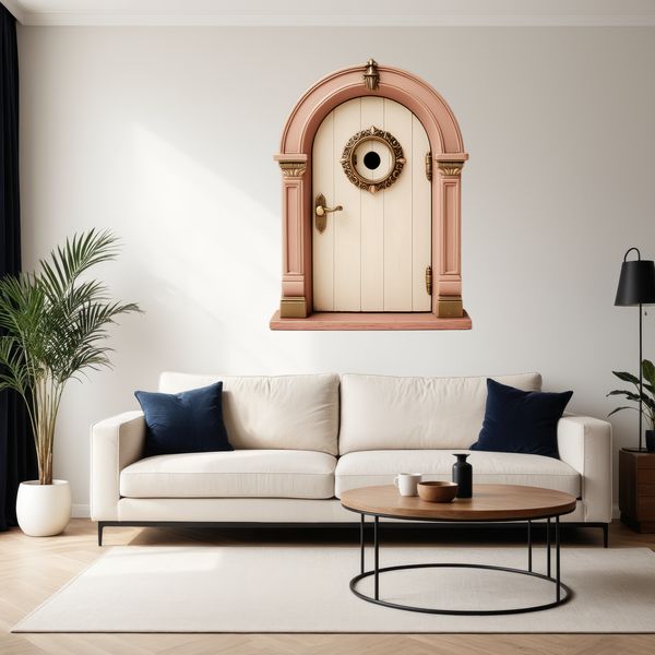 Fairy Door Illustration with Transparent Background A small, intricately designed door with a transparent background, suitable for sublimation printing.